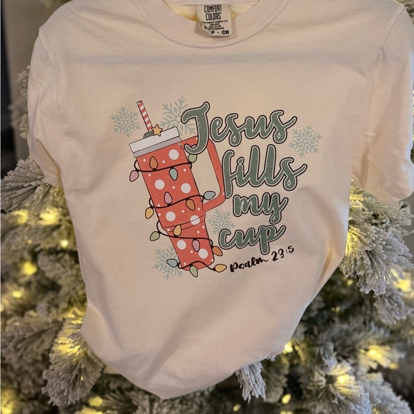 Comfort Colors Tops - Comfort Colors White Tee with Red and Green Design